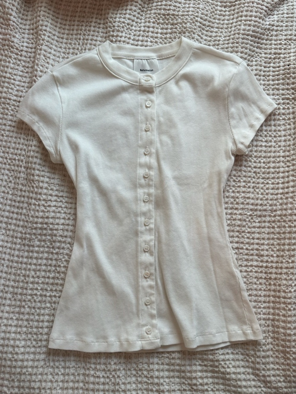 Reformation Raelynn Knit Top
 Cream Ribbed Button-Up Henley - Picture 2 of 6